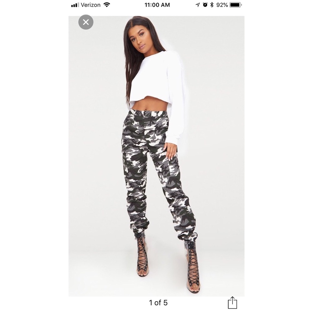 Grey Camo Print Cargo Trousers